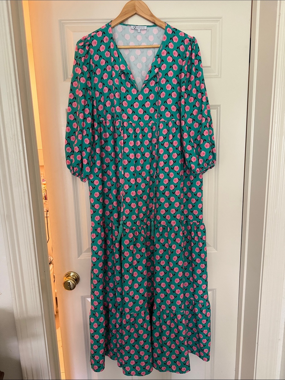 Floral V-Neck Maxi Dress in Teal and pink